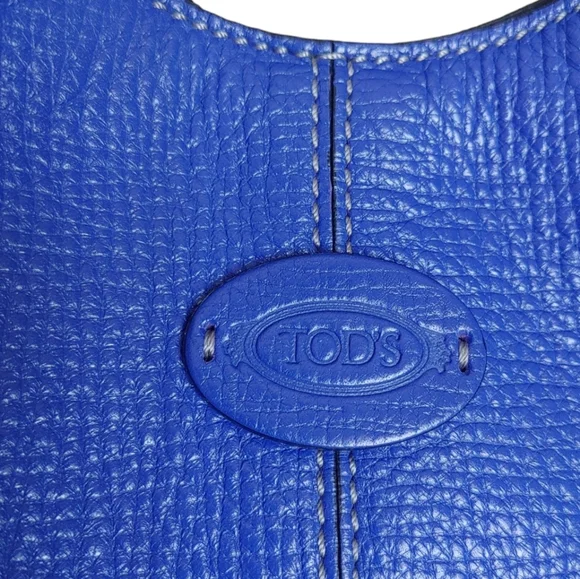 TOD'S Cobalt Blue Leather Shoulder Tote Bag - Picture 11 of 16